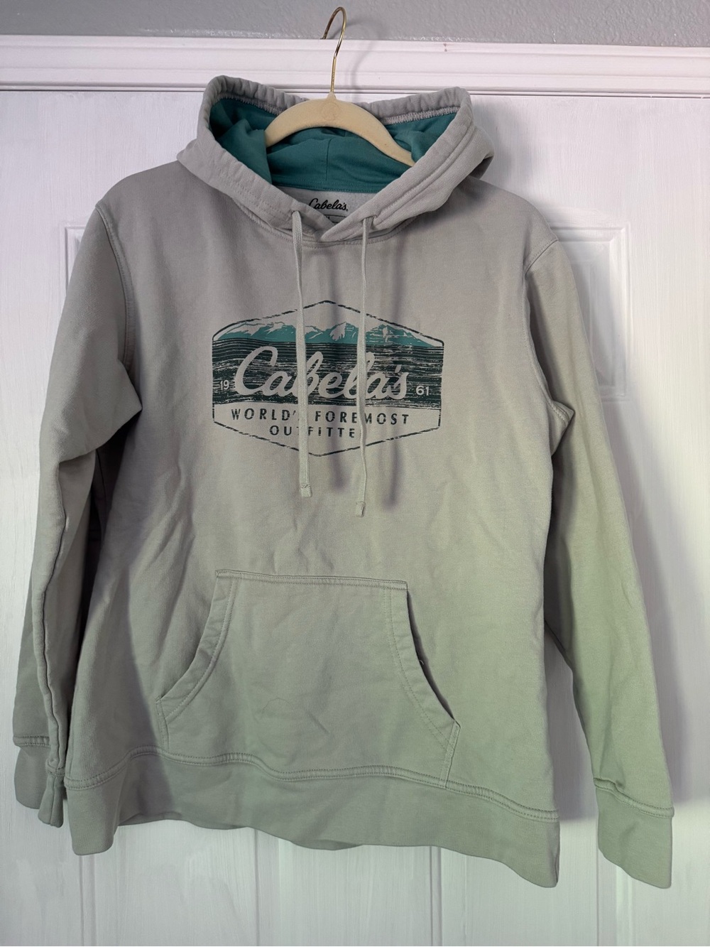 Cabela's Light Gray Hoodie with Teal Lined Hood